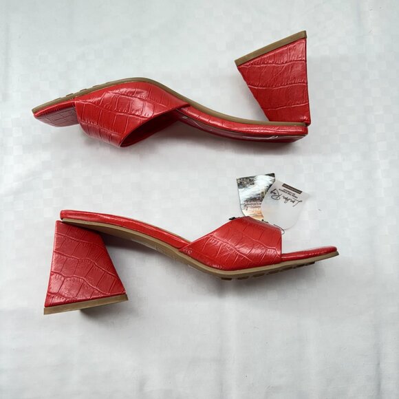 London Rag Trinity Triangle Croc Pattern Block Heel Sandals - Picture 5 of 7